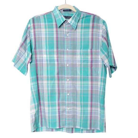 Vintage Editions Van Heusen Plaid Short Sleeve Shirt Button Down Casual Retro M - Picture 2 of 11